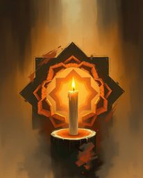 A captivating digital sketch featuring repetitive Escher-style impossible geometry bathed in warm candlelight.  The piece evo