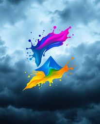 This logo design captures the essence of dramatic weather with a vibrant paint splash frozen in mid-air, creating a surreal a
