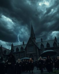 Immerse yourself in a world of intense jet black hues and dramatic weather, where a magical school for young wizards stands a