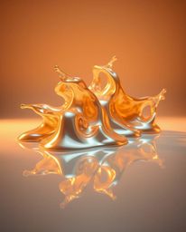 Captivating sculptural 3D fluid shapes crafted from mercury, rendered with a reflective surface and illuminated by profession