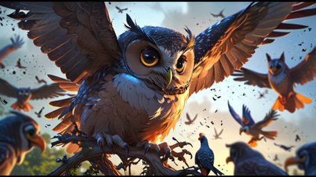 This heartwarming artwork, created in a delightful blend of Pixar and anime styles, captures a truly special moment. A wise b