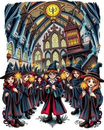 Immerse yourself in the enchanting world of a magical school filled with young wizards with this vibrant, traditional tattoo-