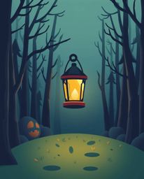 An adorable and charming logo featuring a glowing lantern in a dark forest, utilizing geometric shapes and clean lines for a 
