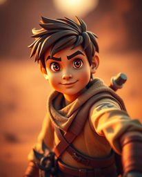 Capture the essence of a brave Disney-style hero embarking on a desert adventure with this professional fine art photograph. 