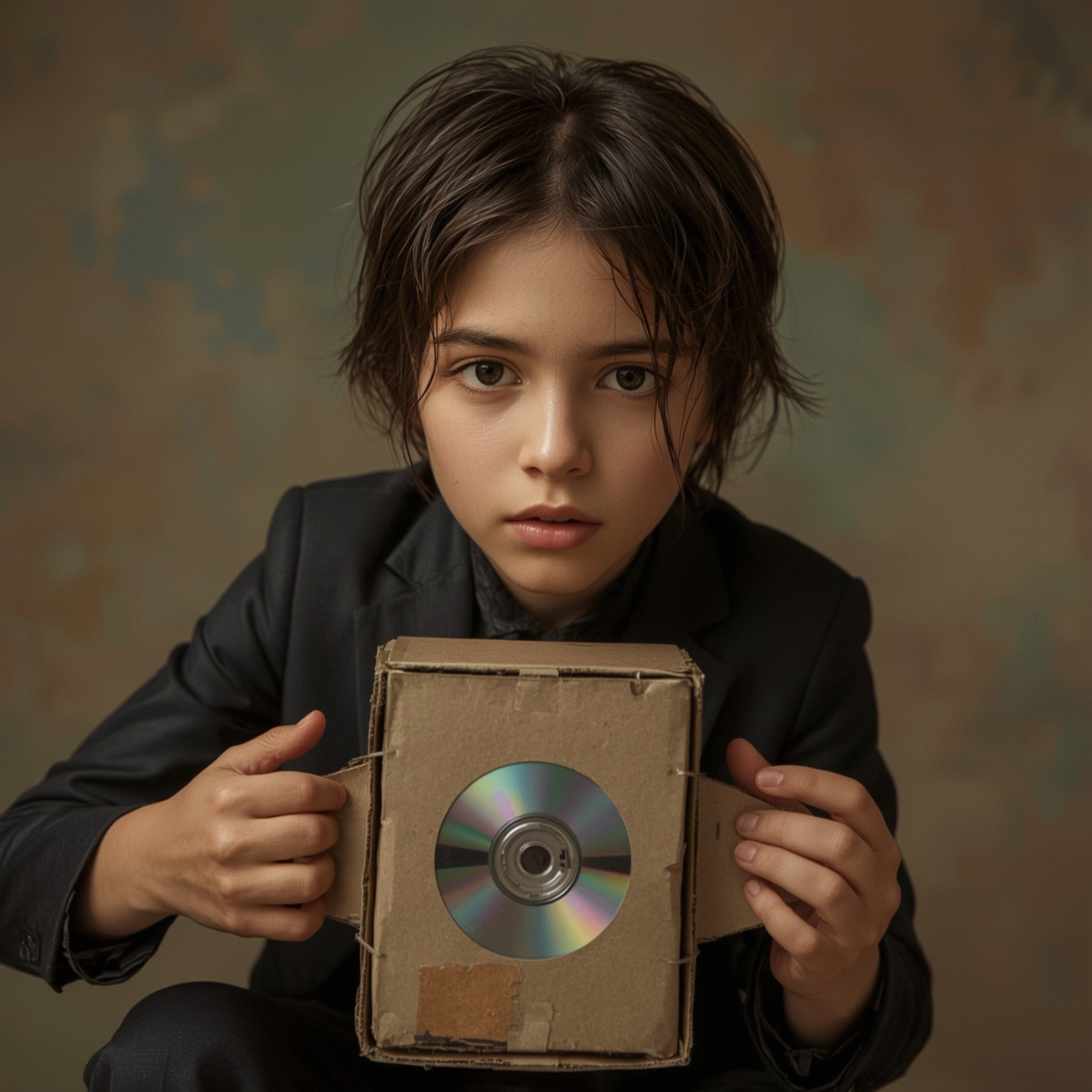 This exquisite high fashion photography captures a young boy with bright, curious eyes deeply engrossed in building an intric
