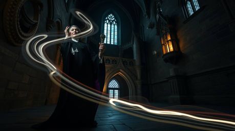 Experience the dramatic allure of a classic Disney villain conjuring a spell within the ancient walls of an old castle. This