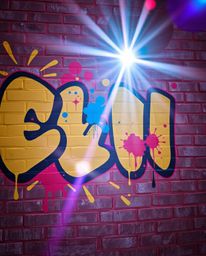 Explore a surreal world with this infrared photograph showcasing vibrant graffiti splashes on a brick wall. The image feature