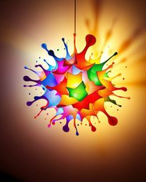 Explore intricate origami-style creative light art featuring abstract 3D colorful splash shapes floating in space. This surre