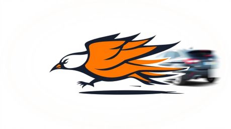 This logo design features a dynamically posed, fast-running bird speeding past traffic, conveying speed and efficiency. The