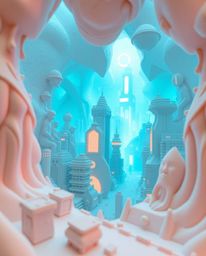 Explore a captivating fusion of sculptural clay art and futuristic glitch aesthetics. This artwork features a dreamy and hazy