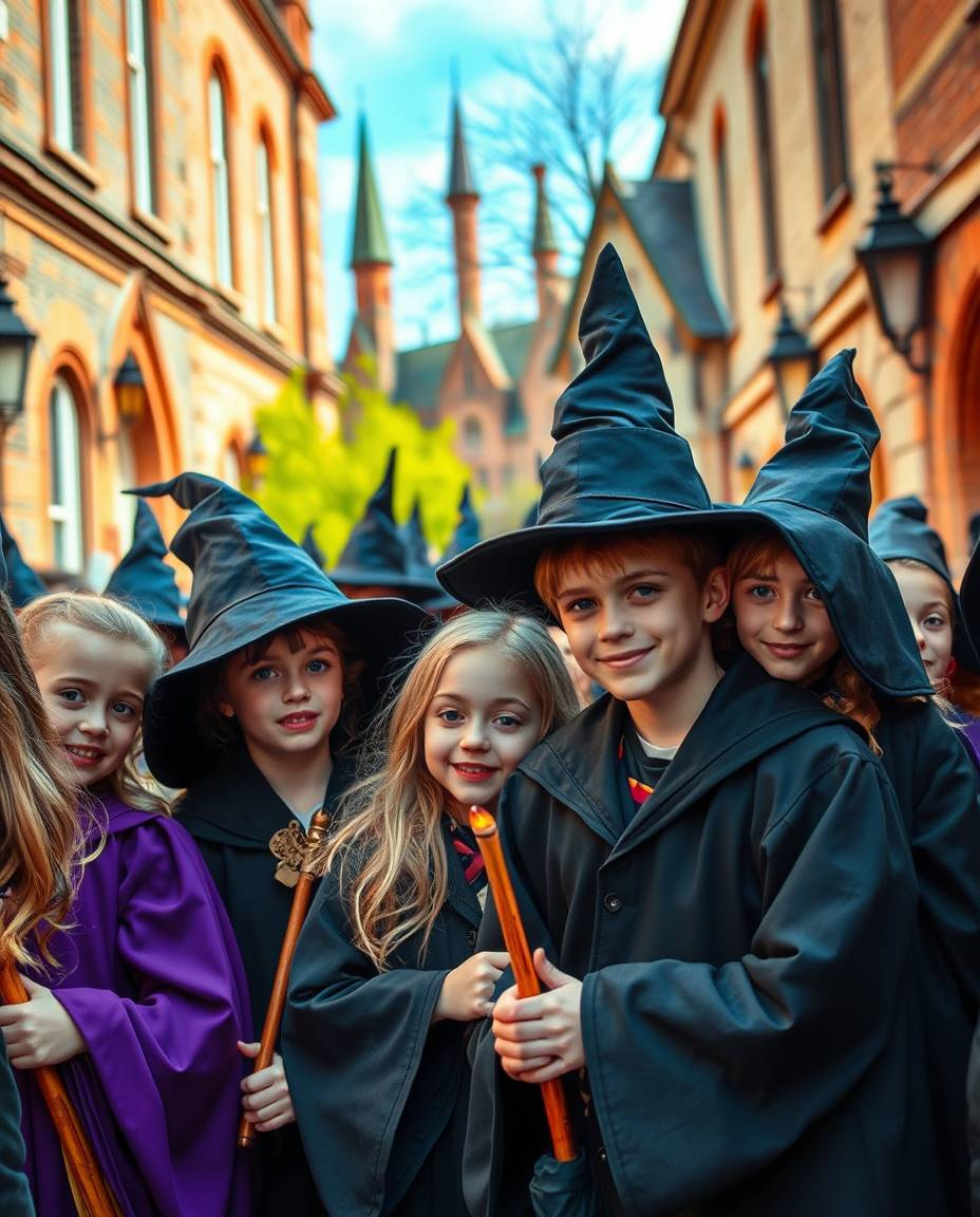 Capture the vibrant and spontaneous energy of a magical school filled with young wizards in these candid street photographs. 