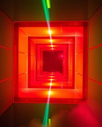 Experience the mesmerizing beauty of volumetric lighting illuminating a repetitive cube pattern in Escher-style impossible ge