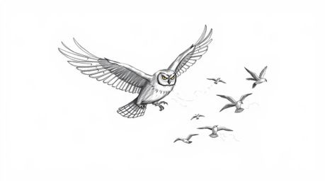 A heartwarming scene unfolds in this hand-drawn, Pixar-inspired sketch: a blind owl, with textured pencil strokes and glowing