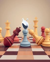 A captivating image depicting a chessboard frozen mid-destruction, showcasing a modern flat design aesthetic.  Smooth gradien