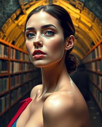 Explore a captivating world where an elegant individual with refined features stumbles upon a hidden underground library amid
