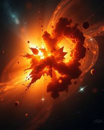 Dramatic cinematic photography captures the breathtaking collision of galaxies in a cosmic explosion.  The image features war
