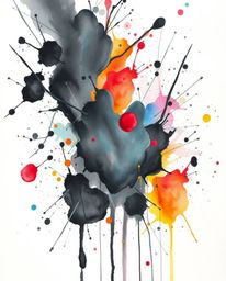 This is a hand-drawn sketch rendered in intense jet black, beautifully contrasted with colorful watercolor splashes boasting 