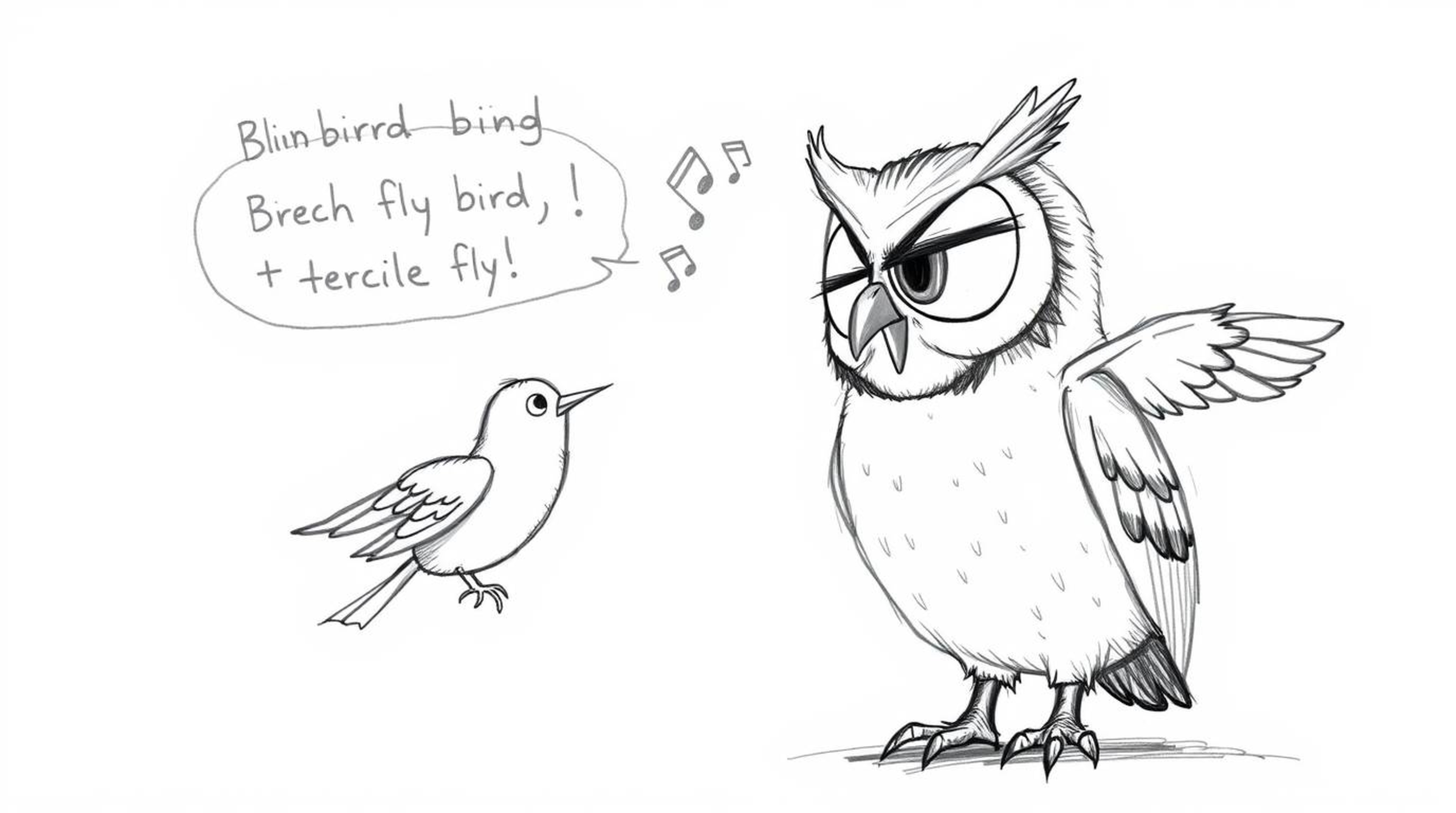 A heartwarming hand-drawn sketch in the style of Pixar depicts a blind owl with exceptionally expressive eyes. This unique ow