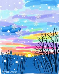 This is a cool-toned, hand-drawn sketch in a lively Color sketchnote style, capturing the magical moment of snowflakes fallin