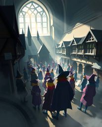 A captivating digital sketch showcases a magical school brimming with young wizards. Rendered from a high-angle perspective