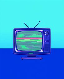 A captivating illustration showcases a retro-styled TV screen glitch with RGB separation.  The cool color palette of blues, g