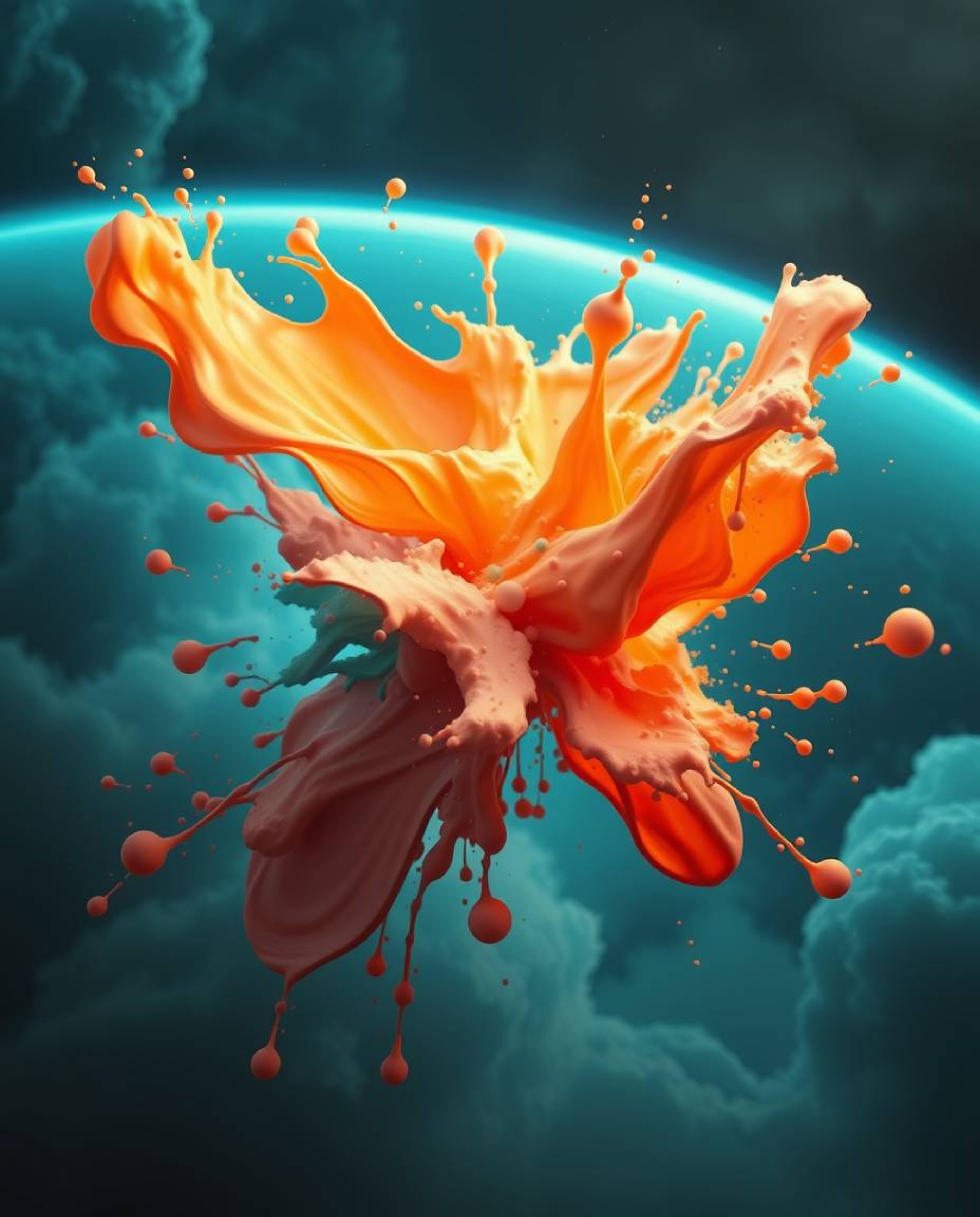 Explore a mesmerizing realm of abstract 3D colorful splash shapes gracefully floating in space, a surreal digital art masterp
