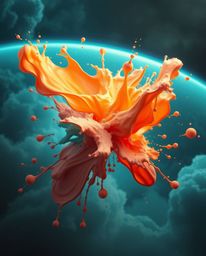 Explore a mesmerizing realm of abstract 3D colorful splash shapes gracefully floating in space, a surreal digital art masterp