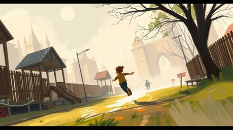 A captivating digital sketch showcases a dramatic slow-motion run through a playground, rendered in soft pastel colors with m