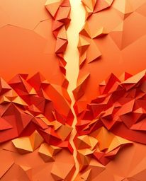 A mesmerizing digital glitch landscape unfolds in the style of intricate origami, seemingly breaking apart into vibrant hues 