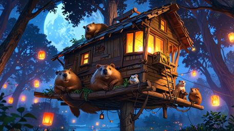 In a stunning nocturnal scene, beautifully rendered with the emotional depth of Pixar and the visual flair of anime, a caring