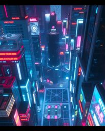 A stunning high-angle stock photo showcasing a futuristic city engulfed in a glitch effect.  Flickering lights and fragmented