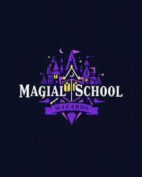 A captivating logo design for a magical school brimming with young wizards.  The design incorporates geometric shapes and cle