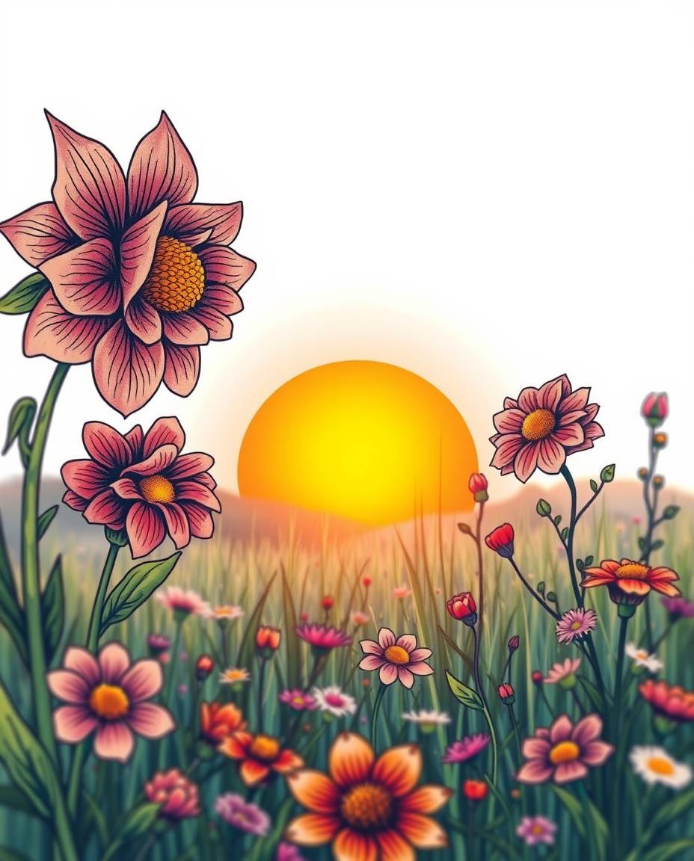 A vibrant, retro-style traditional tattoo art print is enveloped in a soft cinematic haze, depicting a spring sunset over a w