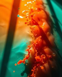 A captivating high-angle macro photograph showcases a vibrant ink splash in water.  The image features a striking contrast be