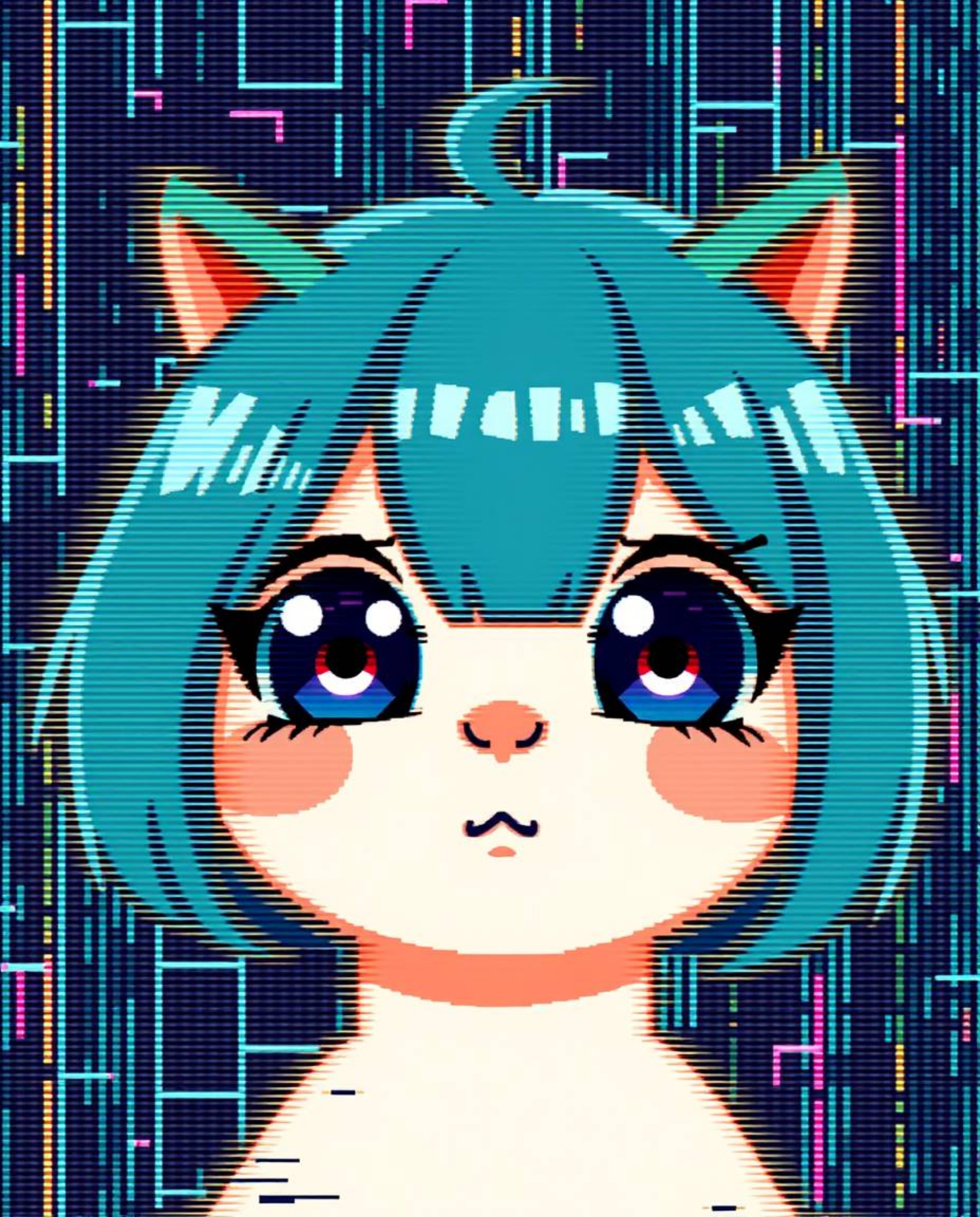Explore the captivating world of digital glitch art with these adorable and cute portraits. Featuring a corrupted data look a