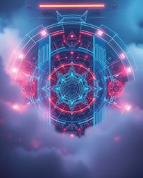Experience a mesmerizing journey into the future with this captivating digital interface.  Geometric patterns and holographic