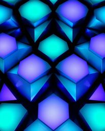 This artwork features a high-angle perspective of a seamless geometric pattern composed of hexagons and triangles. The design