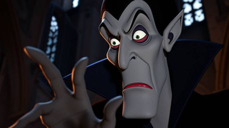 A captivating close-up portrait of a classic Disney villain, sharply featured and pale-skinned, casting a spell within the an