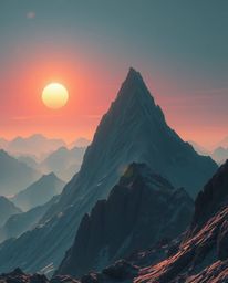 Behold a high-alpine peak sunset reimagined as a futuristic, epic scene of massive scale. Infused with heroic elements and se