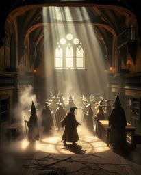Immerse yourself in a magical school bathed in natural earth tones and illuminated by captivating volumetric lighting. Young