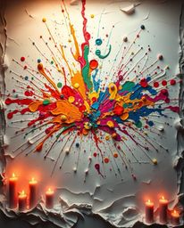 Experience an epic scene brought to life with layered papier-mâché, warm candlelight, and lens glow illuminating a vibrant ex