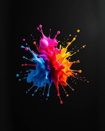 A timeless and elegant classic black and white photograph depicts abstract 3D colorful splash shapes floating in space.  This