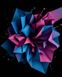 Explore the captivating interplay of rich burgundy and deep blue hues in intricate origami-style patterns against a striking 