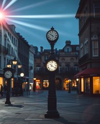 Explore a captivating collection of fine art photography featuring an empty town square with ticking clocks, rendered in soft