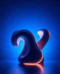 Explore the mesmerizing world of futuristic 3D fluid shapes with glowing edges, beautifully silhouetted against a deep blue b