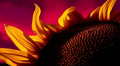 Experience the breathtaking detail of a sunflower in extreme close-up, illuminated by dramatic chiaroscuro lighting.  The ima