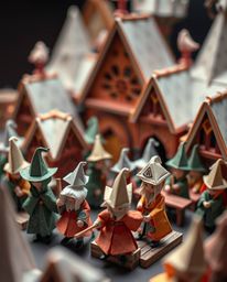 Explore an intricately crafted magical school teeming with young wizards, brought to life in an extreme macro close-up render