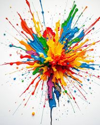 This high-resolution stock photo captures a vibrant paint explosion frozen in time on a clean white canvas. The image showcas