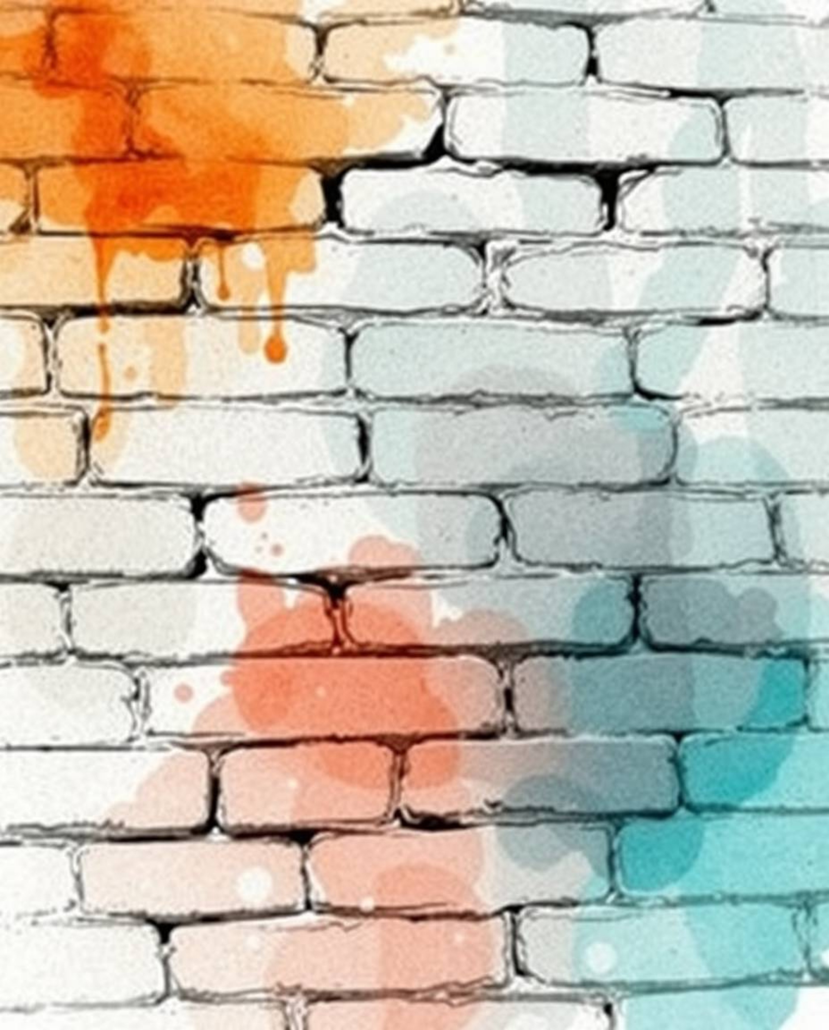 A captivating watercolor painting depicts vibrant graffiti-style splashes on a textured brick wall. The artwork showcases a b