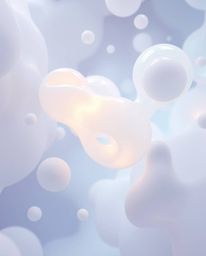 Experience an ethereal and spiritual journey with this 3D render showcasing fluid, translucent, organic blobs gracefully floa